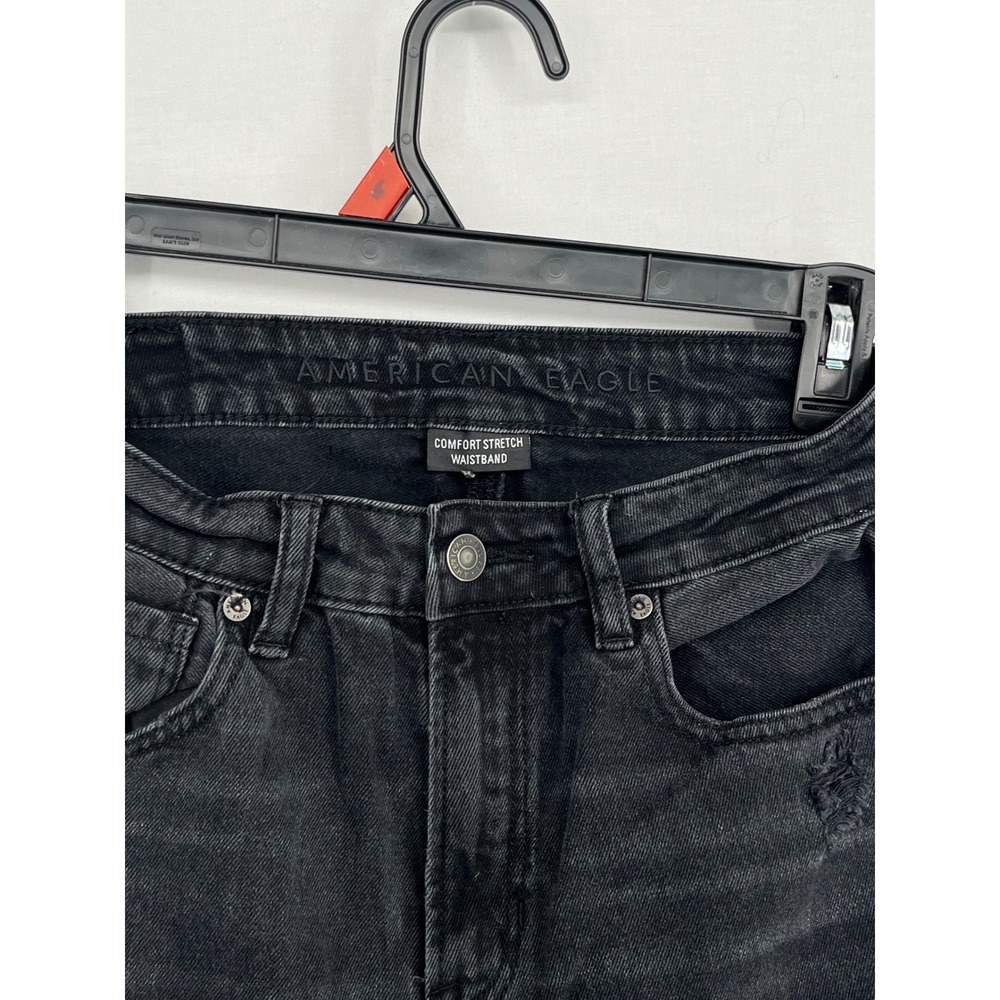 American Eagle Mom Jeans Womens 2 Regular Black Distressed High Rise Stretch